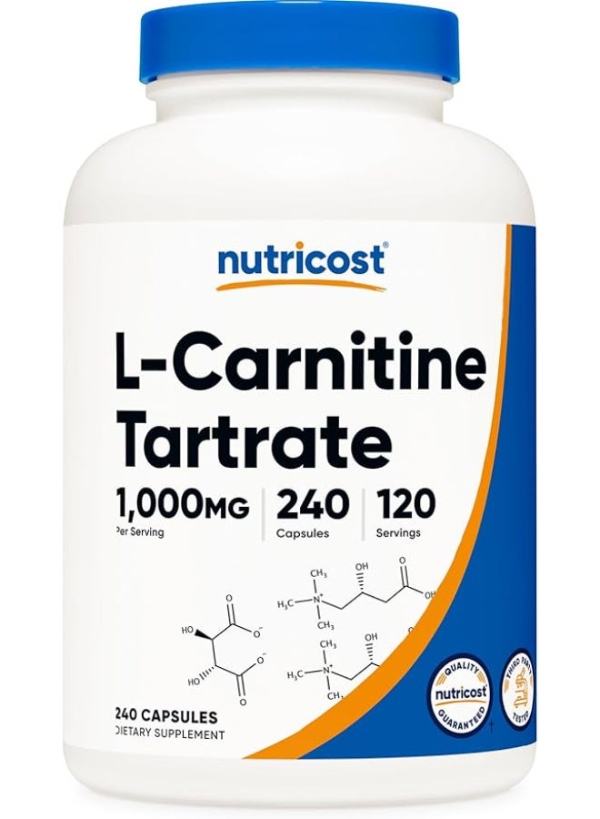 Nutricost, L-Carnitine Tartrate, 240 Capsules (500 mg per Capsule) - Image 1